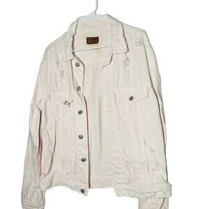 Lucky Brand light Pink Denim Distressed Button Front Collared Crop Jacket Size S